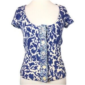 Free People Blue Ivory Cream Wool Blend Rabbit Hair Bird Leaf Cardigan Small
